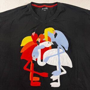 Makobi V-Neck T-shirt Style M219 Men's 6XB Black Flamingo Design MSRP $85 EUC